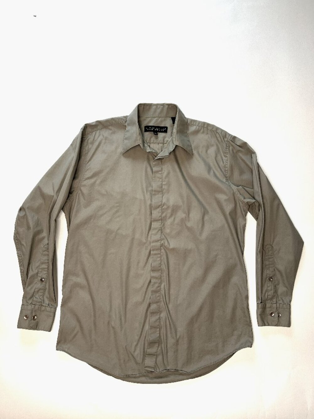 Perry Ellis Portfolio Tan/Grey Long Sleeve Covered Button Up Shirt Men's Medium
